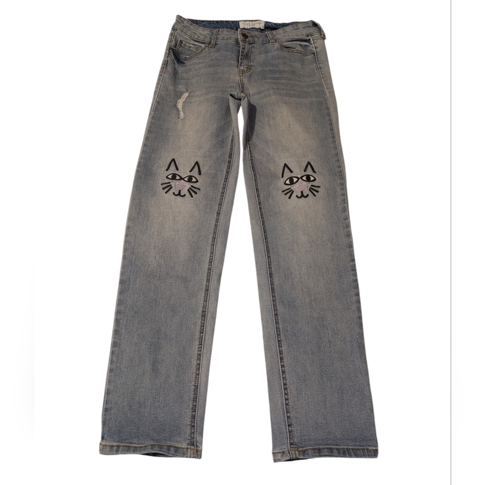 Celebrity‎ pink Girls Jeans  Size 16 embroidered Kitty Cat